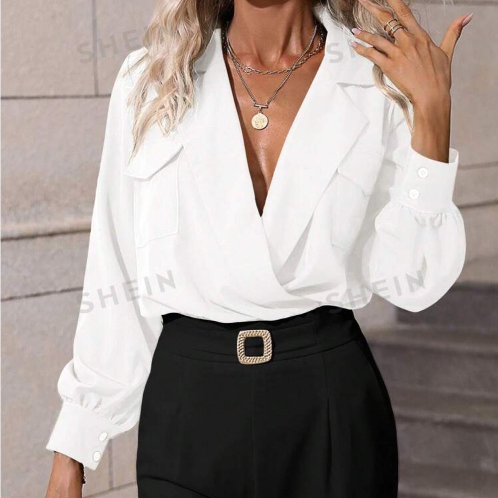 SHEIN Clasi Women's Solid Color Long Sleeve Shirt Bodysuit